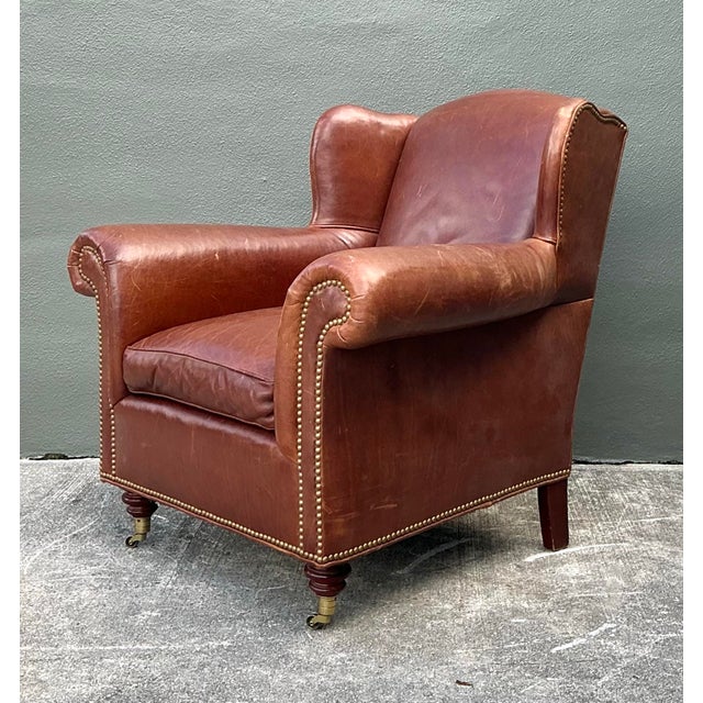 Vintage Baker Milling Road Nailhead Leather Club Chair and Ottoman For Sale - Image 11 of 12