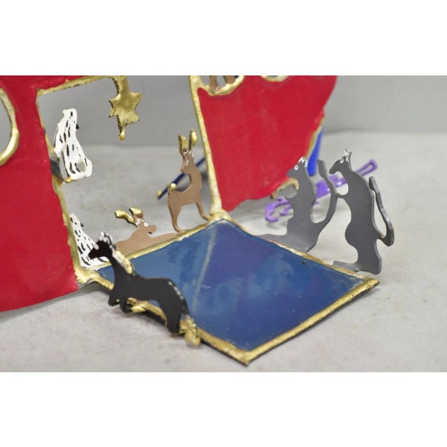 Red Modern Noah's Ark Cut Steel Judaica Art Hannukah Menorah Candelabra Sculpture For Sale - Image 8 of 18