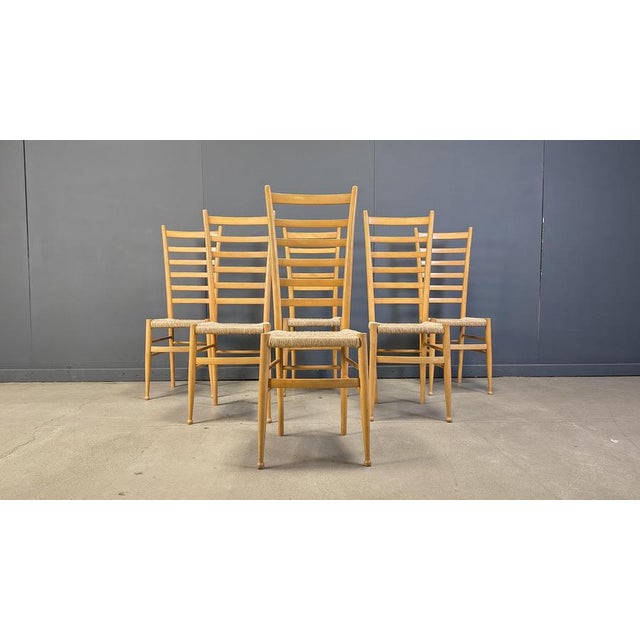 Italian Beechwood Ladder Back Chairs, 1970s, Set of 6 For Sale - Image 12 of 14