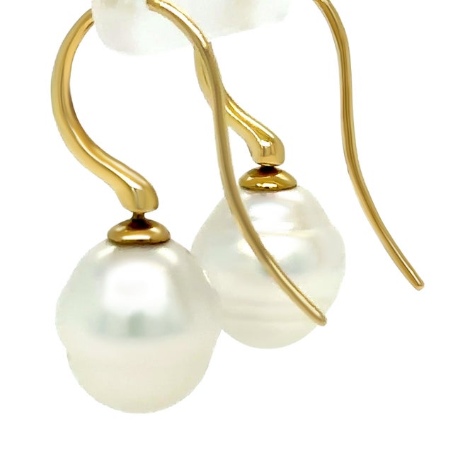Contemporary Paspaley 18ct Yellow Gold Australian South Sea Pearl Shepherd Hook Earrings 5.4g, Pair For Sale - Image 3 of 11