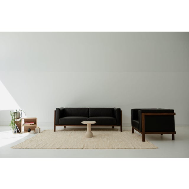 Contemporary LIFT Minimalist Three-Seater Sofa in Walnut Wood and Anthracite Fabric Seat by Julien Renault For Sale - Image 3 of 9