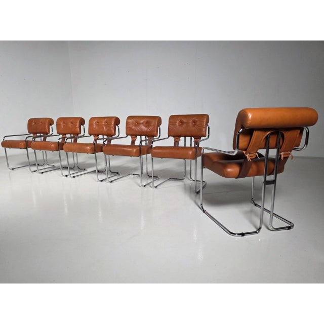 Tucroma Chairs in Cognac Leather by Guido Faleschini for Mariani, Set of 6 For Sale - Image 4 of 7