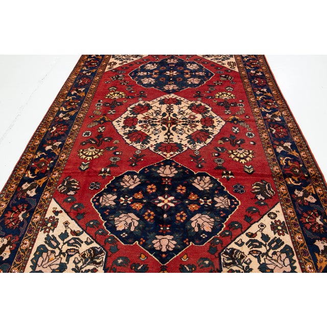 Textile Hand-Knotted Shiraz Wool Rug in Red With Floral Design For Sale - Image 7 of 8
