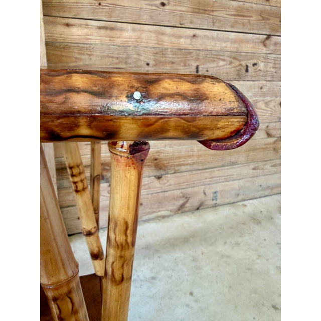 Wood Antique Scorched Bamboo Two-Tier Side Table With Wood Shelves For Sale - Image 7 of 12