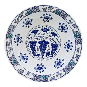 Mma Iznik Turkey Large Decorative Bowl With Grapes Design Blue, Green and White