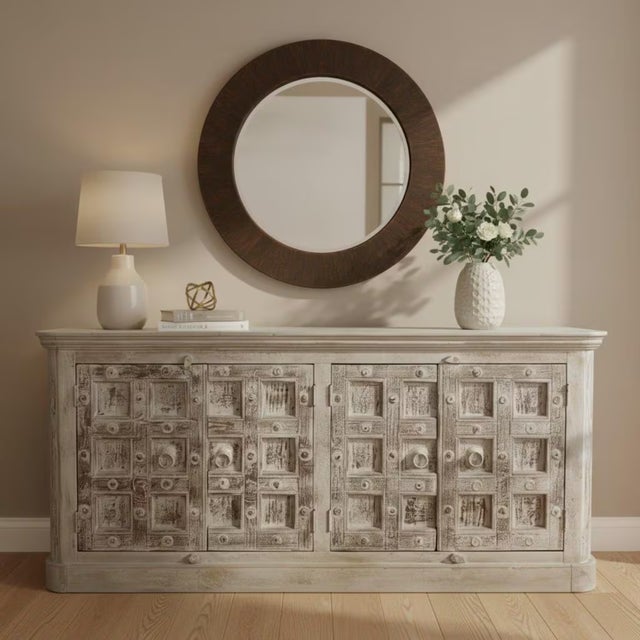 Dimensions: 83.5" W x 20" D x 38.5" H Make a statement with this beautifully crafted farmhouse-style sideboard, featuring...