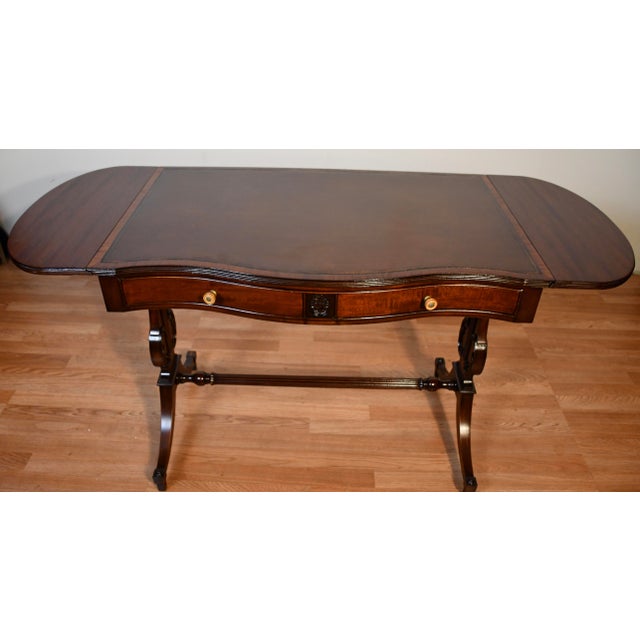 Wood 1930s English Regency Style Mahogany Lyre Base Drop-Leaf Sofa Table For Sale - Image 7 of 18