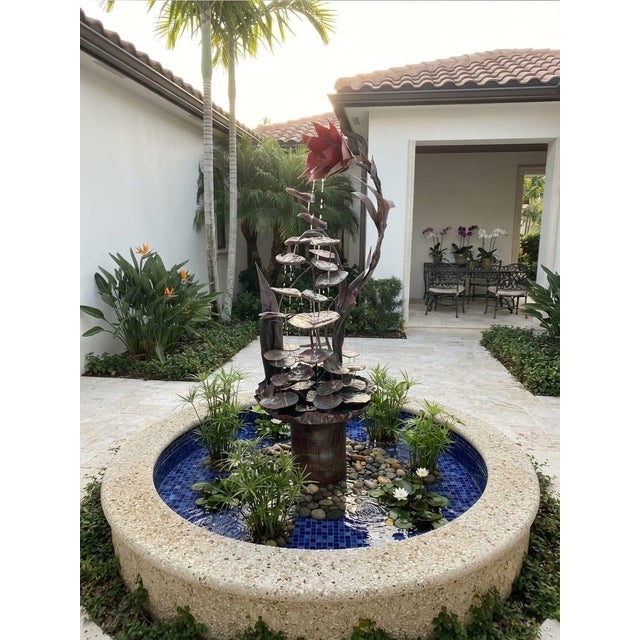 Vintage Copper Lotus & Lily Pad Cascading Fountain For Sale - Image 12 of 12