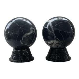 Vintage Solid Marble Orbs Spheres Mounted on Bases- a Pair