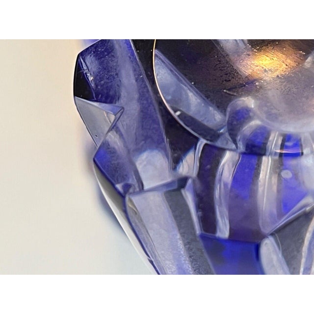 1930s Bohemian Crystal Cobalt Blue Cut to Clear Glass Vases - Set of 2 For Sale - Image 9 of 11