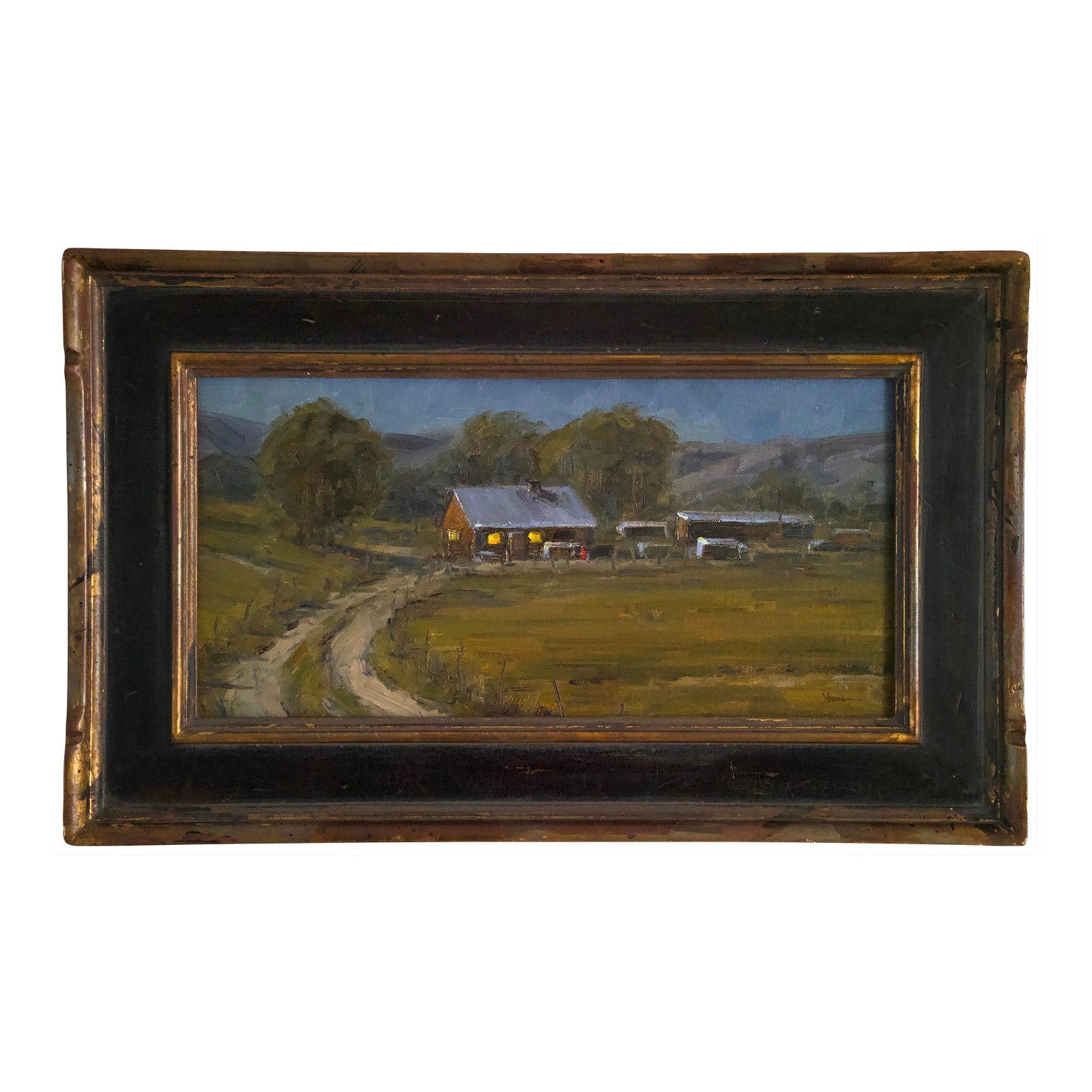 Framed Dan Young Oil Painting – Nocturne Ranch Landscape Scene | Chairish