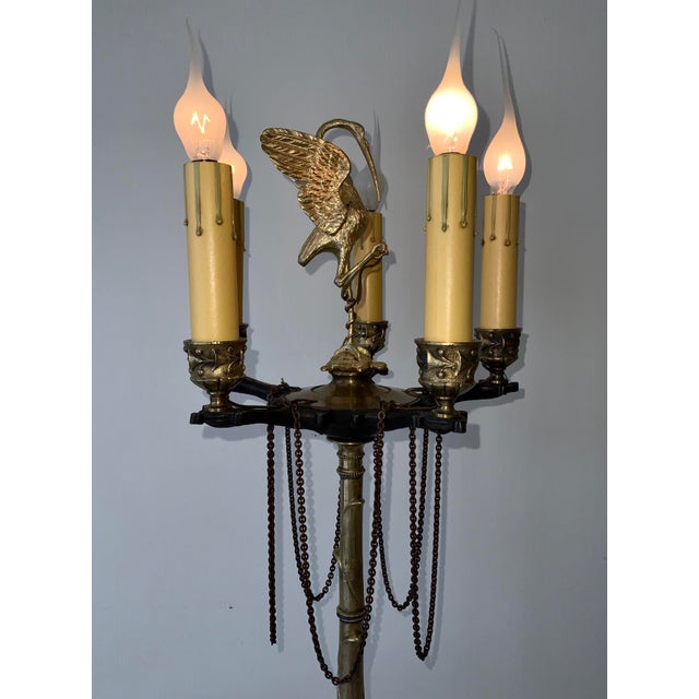 19th Century Barbedienne Foundry Attributed France Patinated & Gilt Bronze Candelabra Lamp For Sale In New York - Image 6 of 12