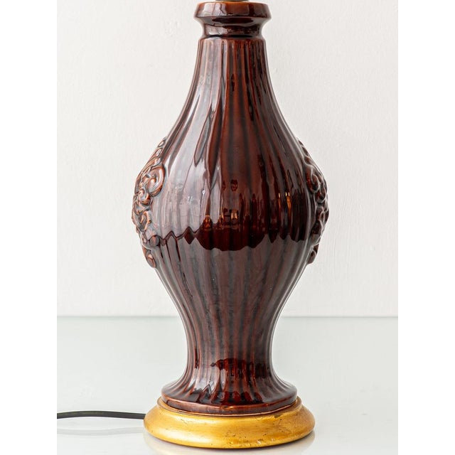 Manises Chocolate Brown Glazed Table Lamp, Spain, 1960s For Sale - Image 9 of 14