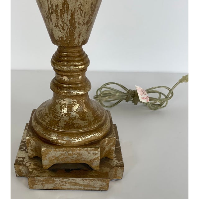 Stylish Currey & Co. Transitional Silver Leaf Finished Allegra Table Lamp, off-white cylinder shade, showroom floor sample