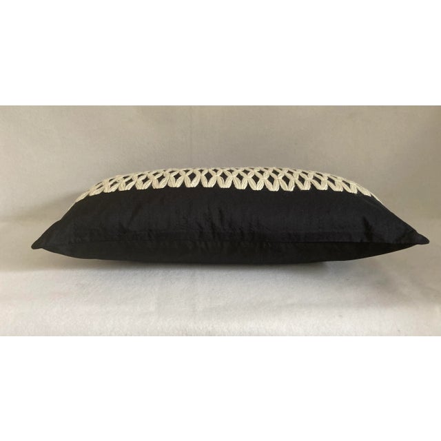 Contemporary Black & White Trellis Embroidered Taffeta Lumbar Pillow Cover For Sale - Image 4 of 6