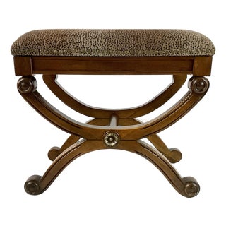 1970s Vintage French Empire Neoclassical Hollywood Regency Style X-Base Bench. For Sale