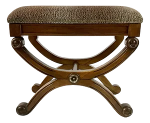 1970s Vintage French Empire Neoclassical Hollywood Regency Style X-Base Bench, After Maitland-Smith