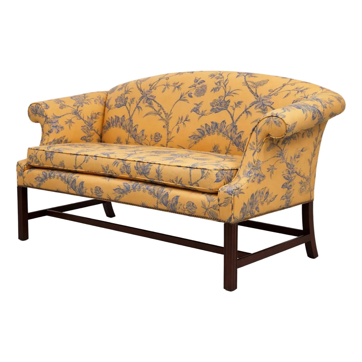 Baker Colonial Williamsburg Blue & Yellow Settee Sofa | Chairish