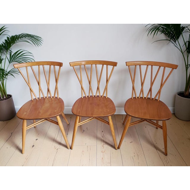 Set of Three Vintage Ercol Candlestick Dining Chairs Model 376 – Mid Century – 1960s A beautiful and increasingly sought-...