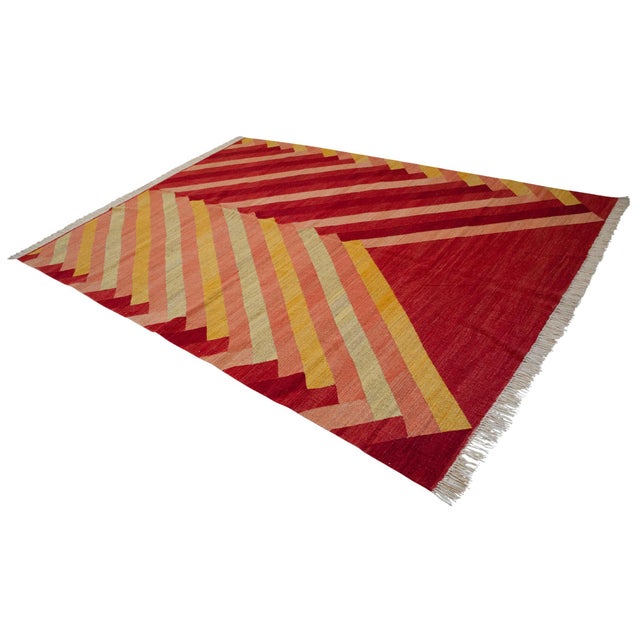 Modern Geometric Handmade Turkish Rug Kilim Chevron Oushak - 7x10 Ft Approx For Sale - Image 6 of 14