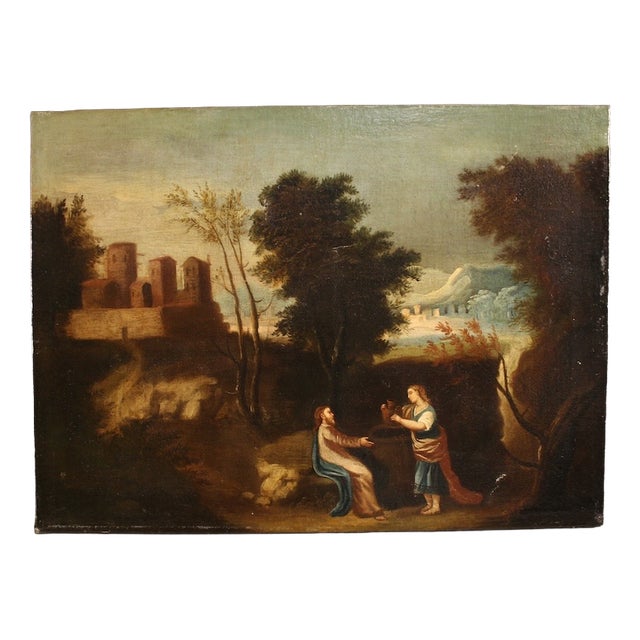 Spanish Artist, Jesus and the Samaritan Woman at the Well, 1680, Oil on Canvas For Sale
