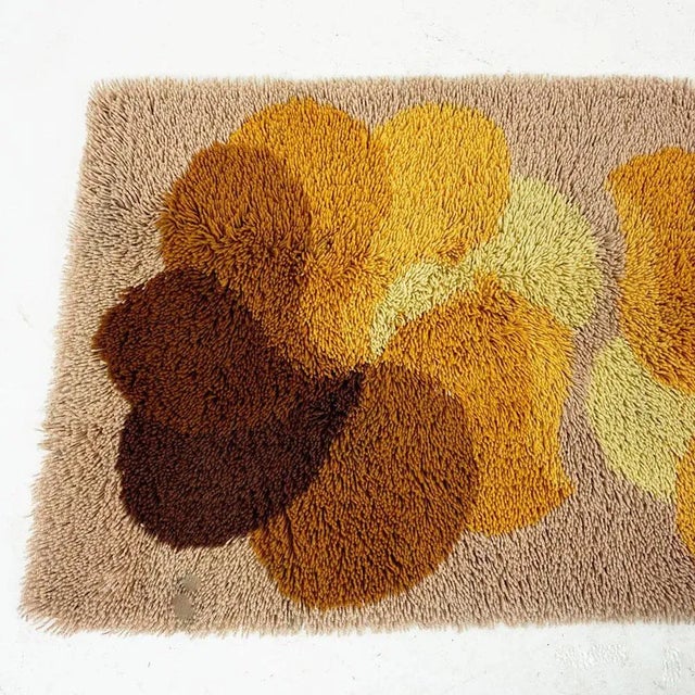 Brown and Yellow Flower Wool Rug attributed to Desso, Netherlands, 1970s For Sale - Image 3 of 9