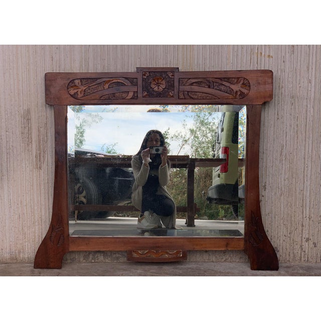 Antique Arts & Crafts Carved Oak Wall Mirror, circa 1920 For Sale - Image 16 of 18