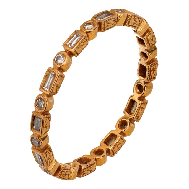 1990s Vintage Diamond 18k Rose Gold Bezel Band, Size 6 | Chairish