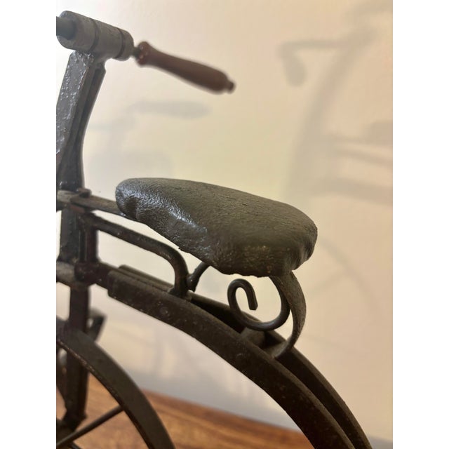 Metal Antique Iron Penny-Farthing Bicycle Sculpture With Working Pedals For Sale - Image 7 of 9