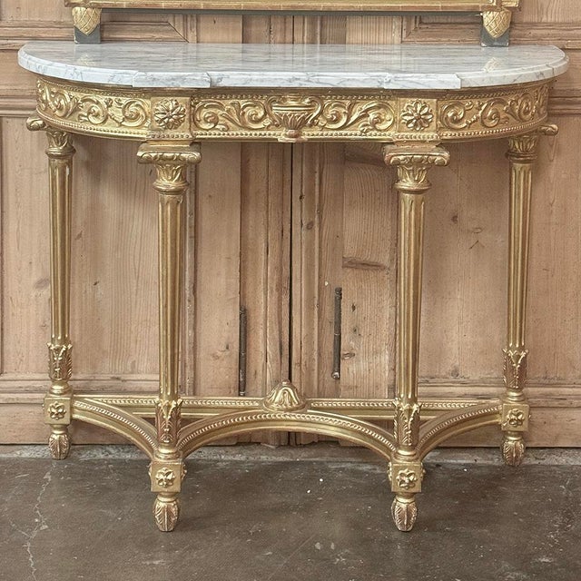 Late 19th Century 19th Century French Louis XVI Giltwood Carrara Marble Top Demilune Console For Sale - Image 5 of 18
