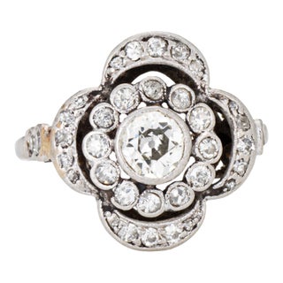 Antique Portuguese Diamond Cluster Ring Platinum Sz 4.75 Art Nouveau Jewelry For Sale