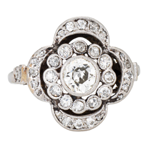 Antique Portuguese Diamond Cluster Ring Platinum Sz 4.75 Art Nouveau Jewelry