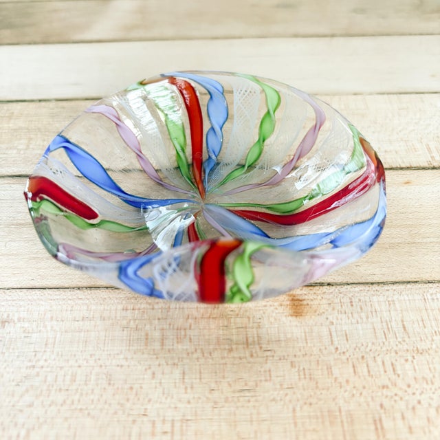 Murano Murano Zanfirico Latticino Rainbow Glass Trinket Dish, 1960's Italian Handblown Art Glass For Sale - Image 4 of 14