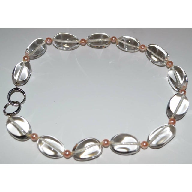 1990s Tiffany & Co Pearl Rock Crystal Necklace Collar Collier in Box Pink Sterling Silver 925 Clasp Vintage For Sale - Image 5 of 11