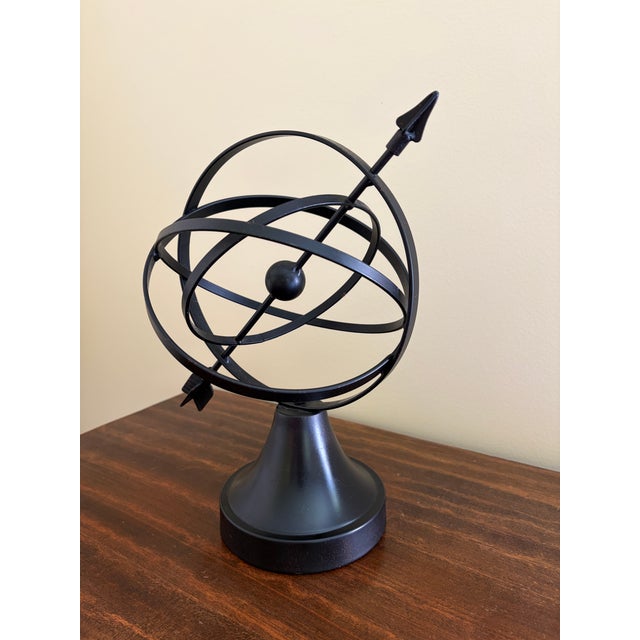 French Country Vintage English Country Iron Black Garden Armillary Sundial For Sale - Image 3 of 10