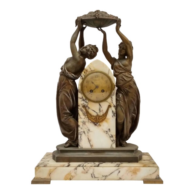 French Art Nouveau Sculpture Clock For Sale