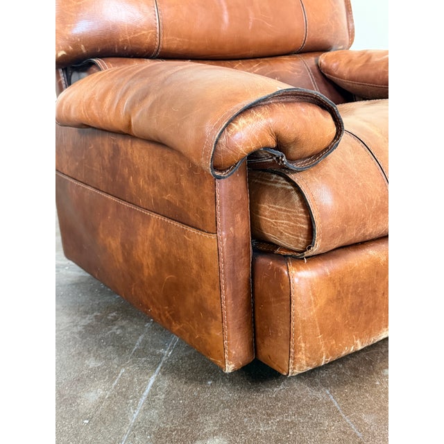 Vintage 1970's Attributed to Roche Bobois Leather Lounge Chair With Ottoman Attributed For Sale - Image 13 of 16