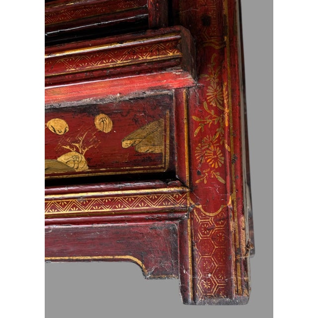 Early 20th Century Antique Oriental Paint Decorated Double Door Cabinet For Sale - Image 5 of 9