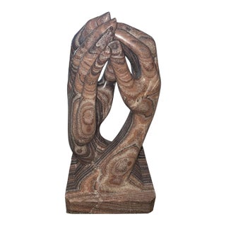 Large Mid-Century Carved Rainbow Onyx Hand Sculpture For Sale