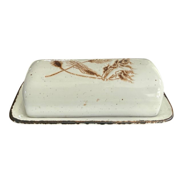 Vintage Midwinter Stonehenge Wild Oats Butter Dish, Made in England, Wedgwood Group Stoneware For Sale