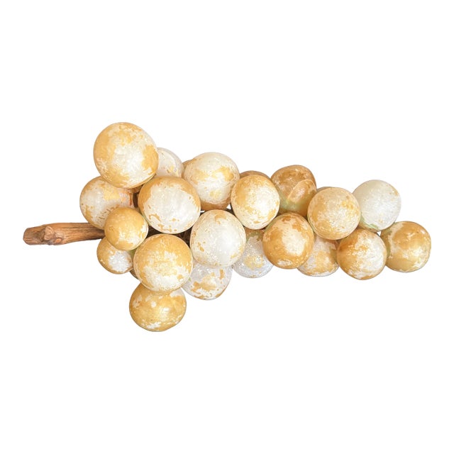 Vintage Italian Natural Alabaster Stone Grape Cluster With Natural Grape Vine For Sale