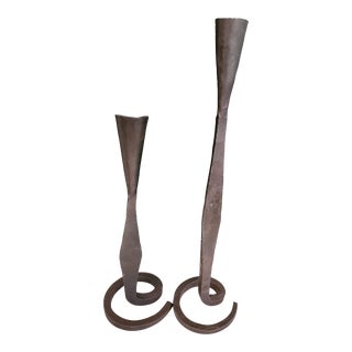 Vintage Wrought Iron Hand Forged Candle Holders - a Pair For Sale
