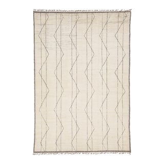 Hand-Knotted Modern Beni Ourain Style Geometric Wool Area Rug in Ivory 10x14 For Sale