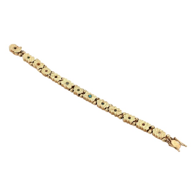 Multicolor Gems 14k Yellow Gold Slide Bracelet For Sale