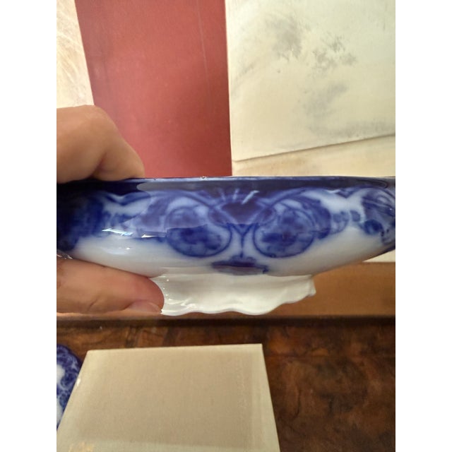 Victorian Antique English Flow Blue Covered Tureen | Staffordshire Serving Dish | Attributed Adams & Son | Victorian Transferware For Sale - Image 3 of 12