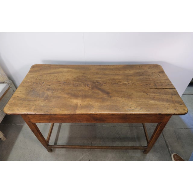 19th Century Antique Elm Wood Tavern Table With Game Carving For Sale - Image 9 of 13