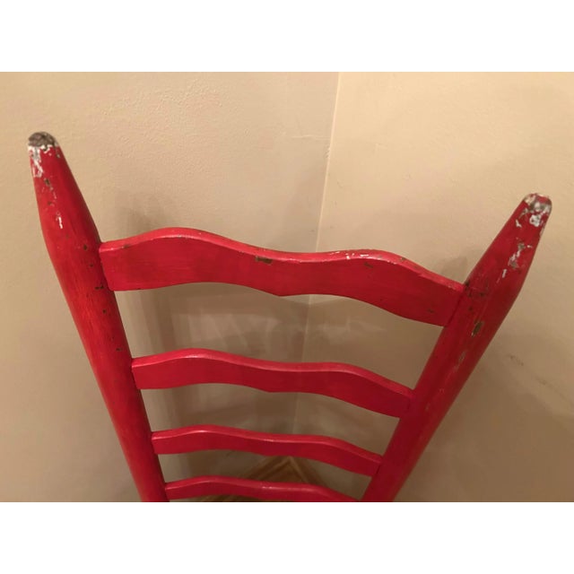 Textile Antique Rush Seat Ladderback Chair - Painted Red For Sale - Image 7 of 11