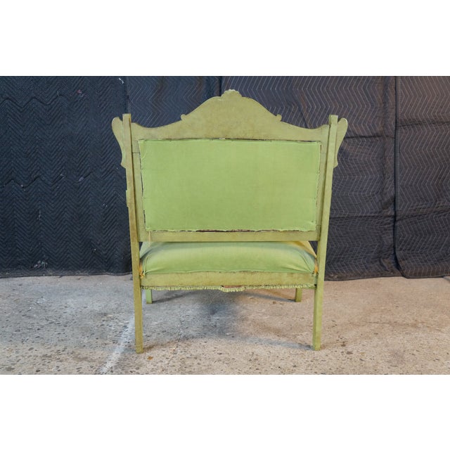 Antique Victorian French Country Louis XV Style Green Painted Settee Bench For Sale - Image 15 of 18