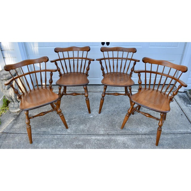 Vintage : 1980's Set of Four Chairs Dining Chairs have a Traditional Style. Made by Ethan Allen. The Wood is Maple. Nutmeg...