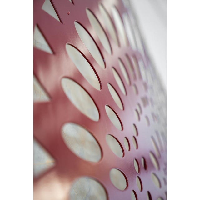 Square Wall Lamp in Red Wood and Rice Paper, 1980s For Sale - Image 13 of 18